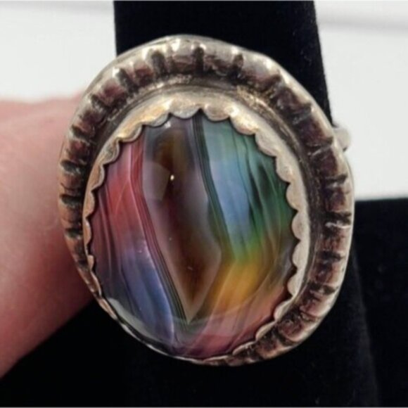 Rainbow Agate Herbert Tsosie Size 7 Sterling Ring Made in USA Retails $170 NWT - Picture 7 of 14